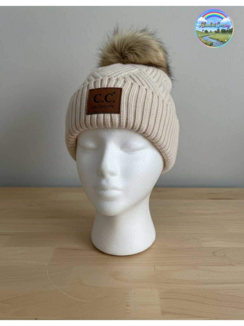Women's Pom Pom Beanie Soft Knit Winter Hat with Faux Fur Poms